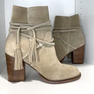 Aldo Booties • Size 9 • Tan Suede • Wrap Tie • New • No Original Box